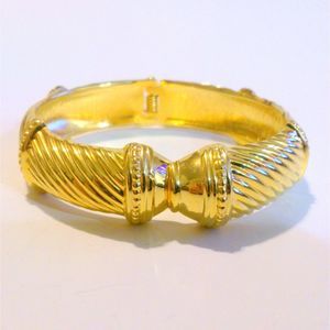 Gold Tone Hinged Statement Bangle Bracelet